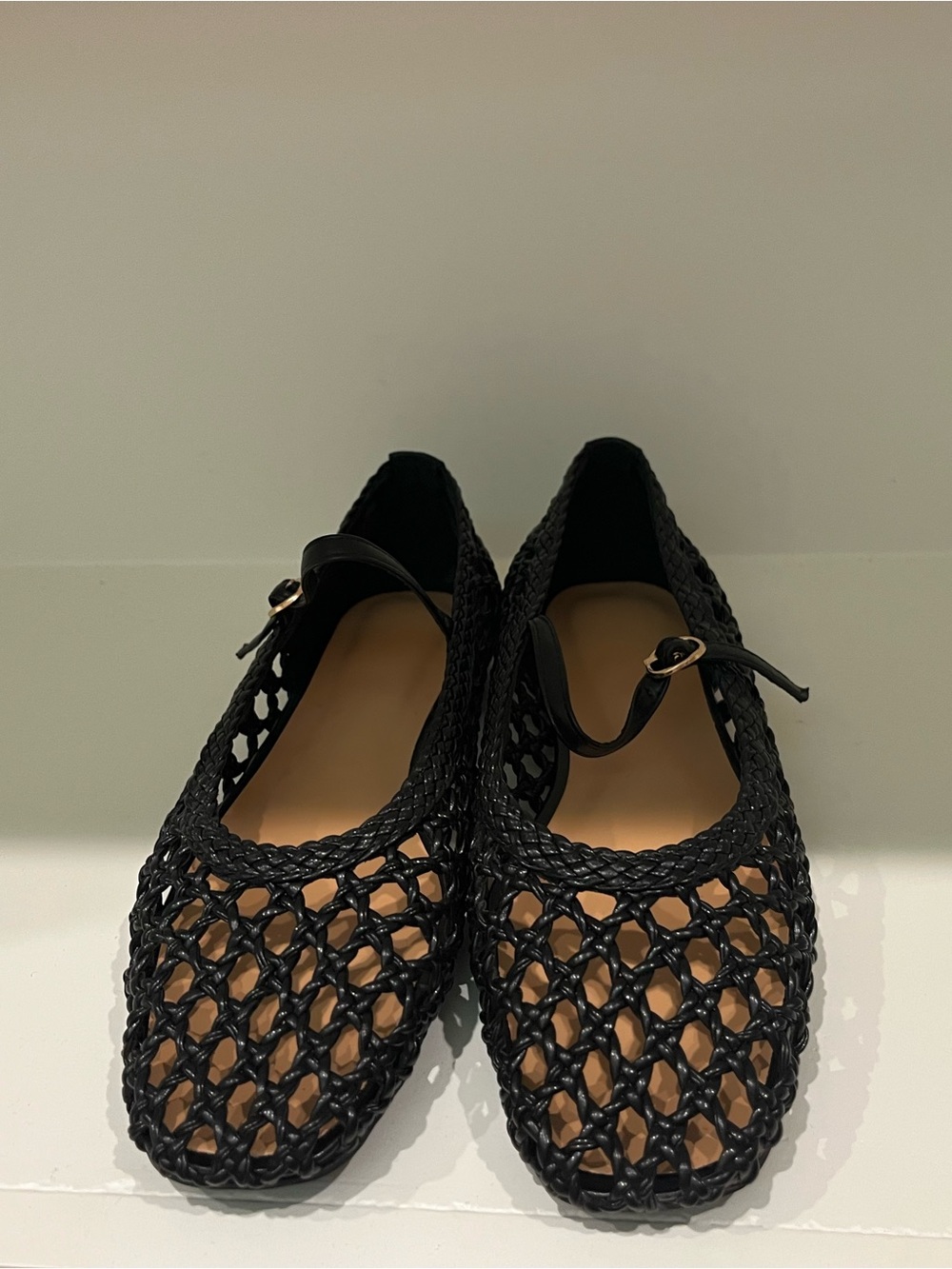 Amazon Black Woven Mary Jane Flats with Adjustable Strap